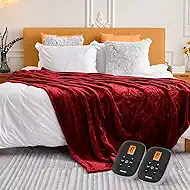 WOOMER Heated Blanket Queen Size 84" x 90", Electric Blanket with 0.5-12 Hours Timer & 10 Heating Levels, ETL Certified, Red Double-Sided Velvet, Machine Washable