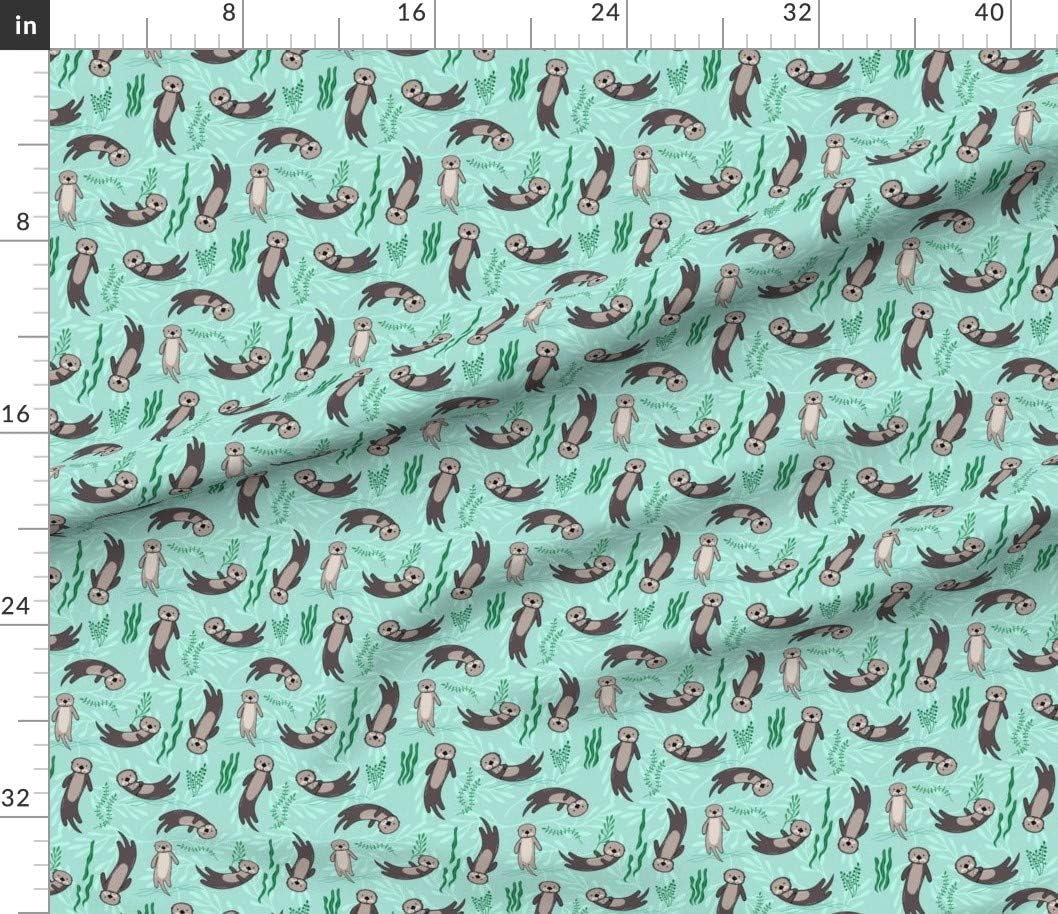 Spoonflower Fabric - Otters Otter Ocean Seaweed Aquatic Animals Kelp Cute Nautical Animal Printed on Petal Signature Cotton Fabric by The Yard - Sewing Quilting Apparel Crafts Decor