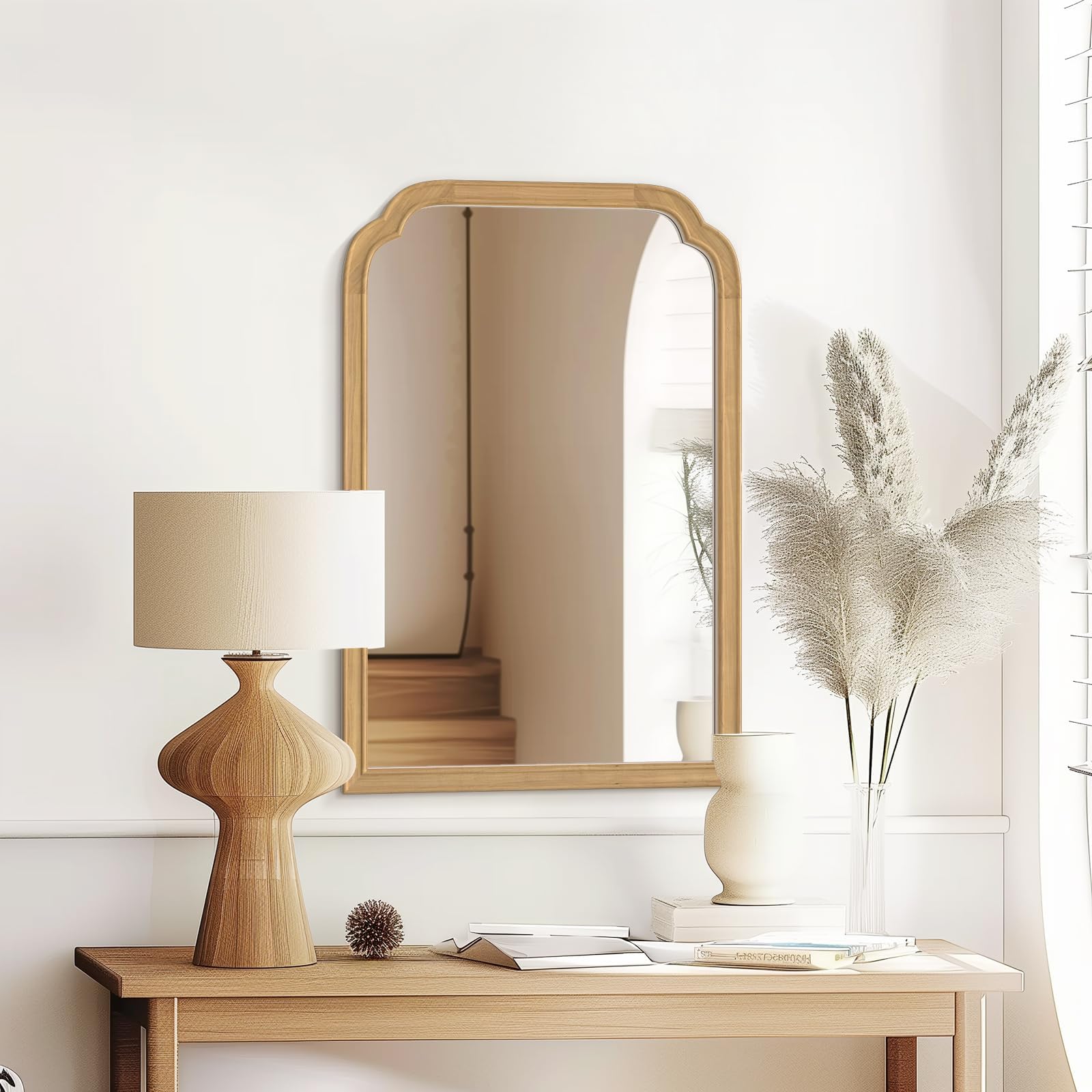 新品‼︎八角たてミラー☆幅約33.5cm×90cm☆立てかけ☆木製枠☆縦長☆