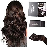 Vista 7 de Extensiones de cabello humano real con broches, 4.23 oz, 12A, suaves y sedosas, color marrón oscuro, 14 pulgadas, 8 unidades, 22 clips