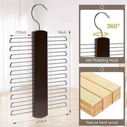 Miniatura 5 de Paquete de 2 ganchos para corbatas, organizador de corbata de madera de alta calidad, capacidad de almacenamiento de 40 sujetadores para armario,