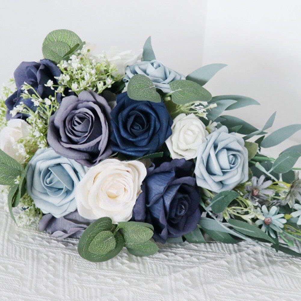 Bouquet Da Sposa A Cascata Ciandid – Rose Bianche E Viola Con Nastri, Fiori Artificiali In Seta Per Matrimonio E Anniversario - 3