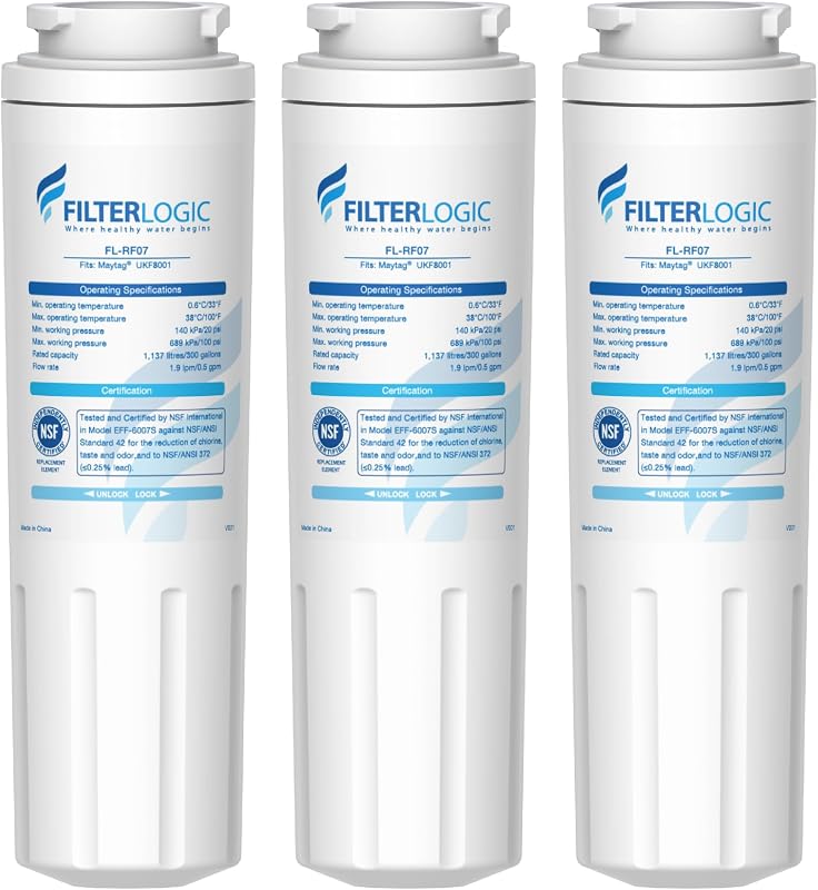 Filterlogic UKF8001 Replacement for EveryDrop Filter 4 Water Filter, 3 Pack | Replacement for Whirlpool® EDR4RXD1, Maytag® 4396395, UKF8001AXX-200, UKF8001AXX-750, 46-9006, Puriclean II, Refrigerator