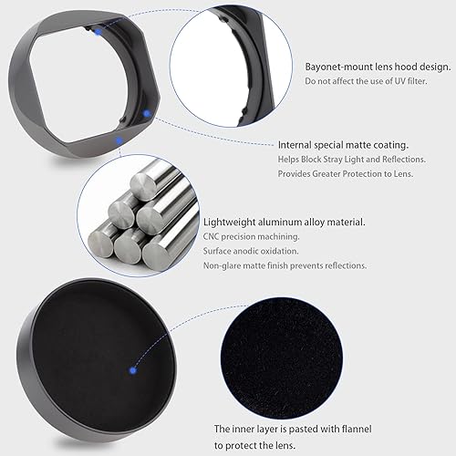Miniatura 4 de Haoge LH-S245N Bayoneta Square Metal Lens Hood para Sony FE 1.969 in F2.5 G FE 1.575 in F2.5 G FE 0.945 in F2.8 G G Sombra de lente con tapa