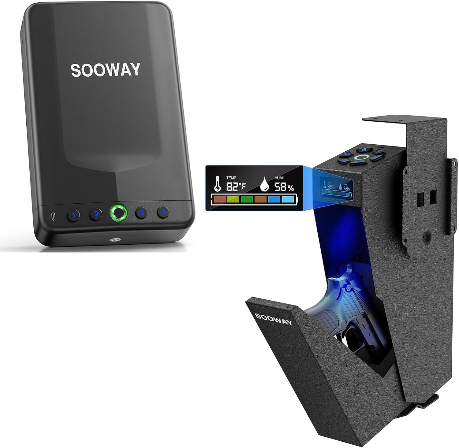 Small Pistol Safe Biometric Gun Safe, Drop Down Bedside Gun Lock Box for Vehicle Nightstand, Bed, Desk