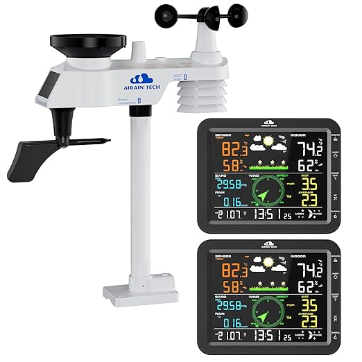 10-in-1 Wireless Weather Station with Dual Display, Outdoor Sensor, Rain Gauge, Wind Speed,Atomic Clock, Indoor Temp/Humidity, Barometric Pressure,etc (No WiFi)