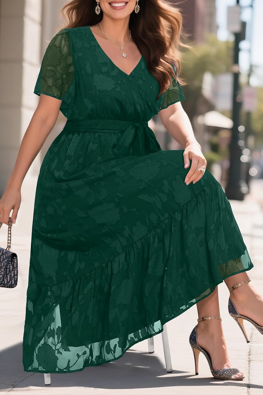 Pinup Fashion Plus Size Dresses for Wedding Guest - 2025 Cocktail Semi Formal Summer Wrap V Neck Maxi Dress - Image 6