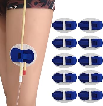 Statlock Catheter Holder,Catheter Stabilization Device,Catheter Urinary Leg Bag Legband Holder Sticker,Adhensive Catheter Leg Strap Hook and Loop,Catheter Supplies 10 Pack Blue
