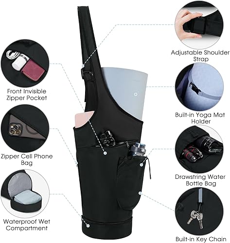 Miniatura 4 de sportsnew Bolsa para esterilla de yoga, gran apertura, larga bolsa de soporte para esterilla de yoga con bolsillo impermeable y bolsillo para