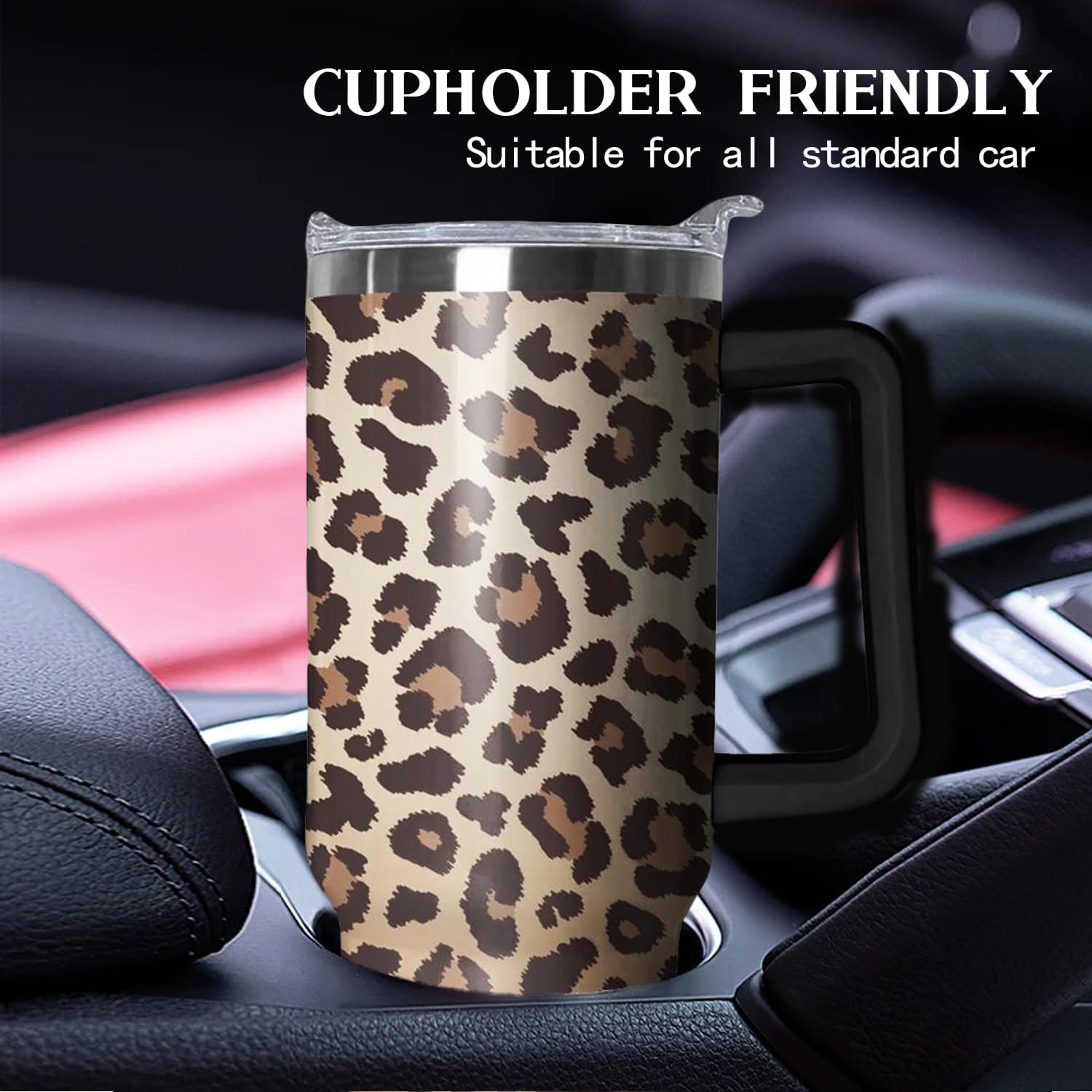 Ceovfoi 40 Oz Tumbler With Handle, Leopard Print Cheetah Coffee Travel Mug Cup, Water Bottle, Decor, Gifts for Women - Image 6