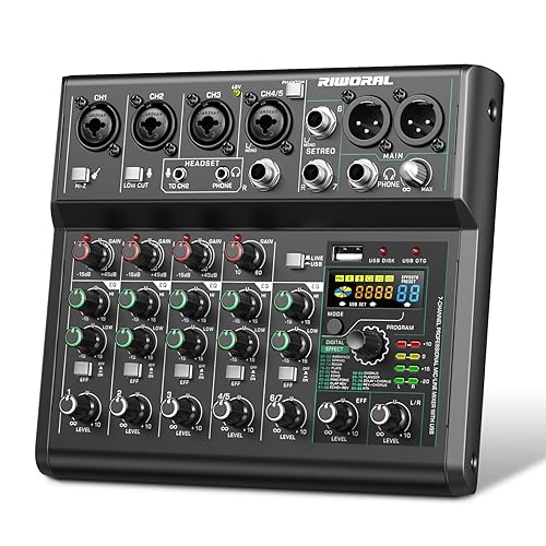 USB interface Audio 7 Channel Mixer With Effects 88 Dsp Digital DJ Mixing Board Bluetooth Music Player 48v Line For Condenser Mic Audio Mixer to PC/Phone For Karaoke Record Livestream