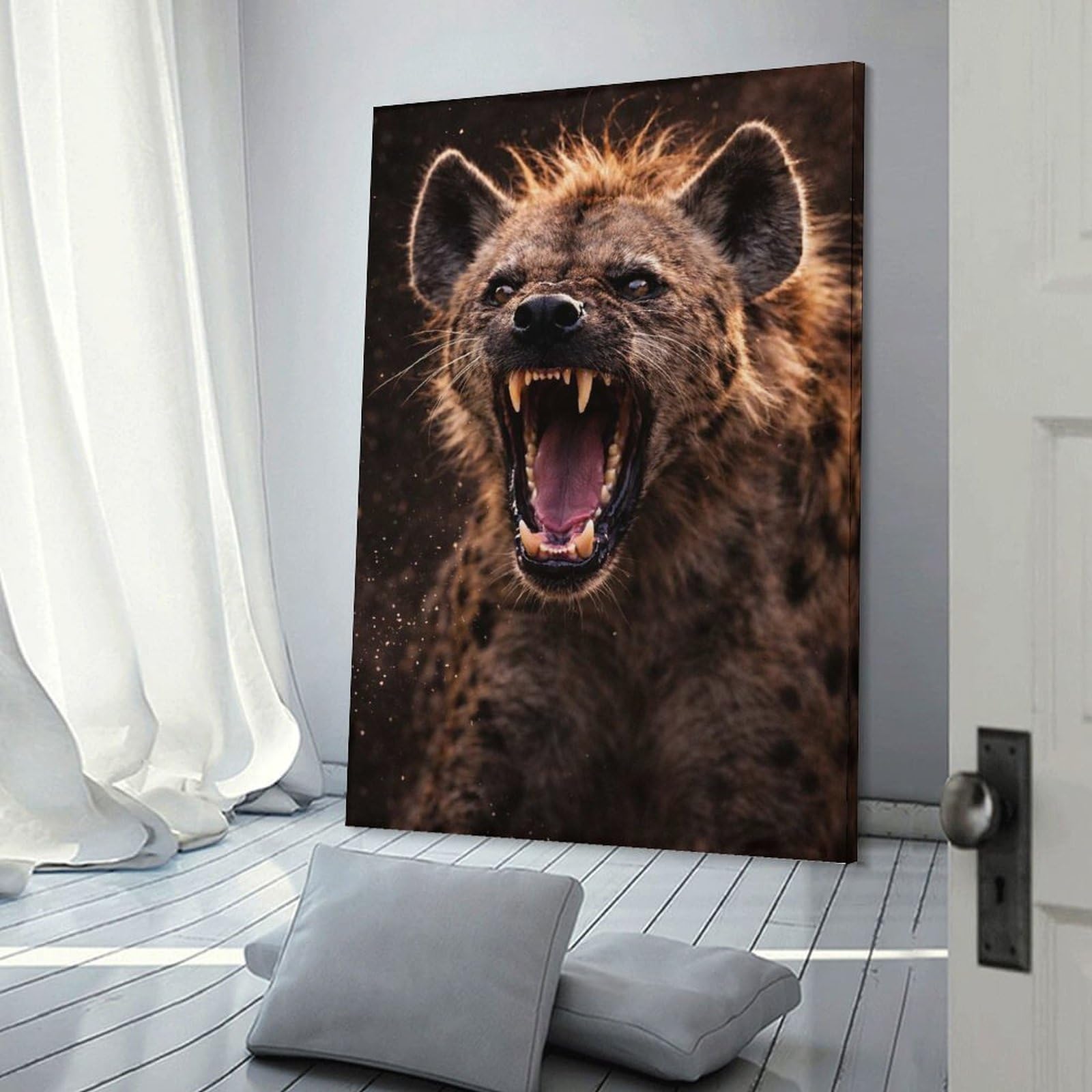 Junmoney Aggressive Hyena Roaring Canvas Wall Art 16x24inch(40x60cm), for Wall Displays, Bedrooms Or Room Updates, Ideal for Building A Coordinated Art Wall