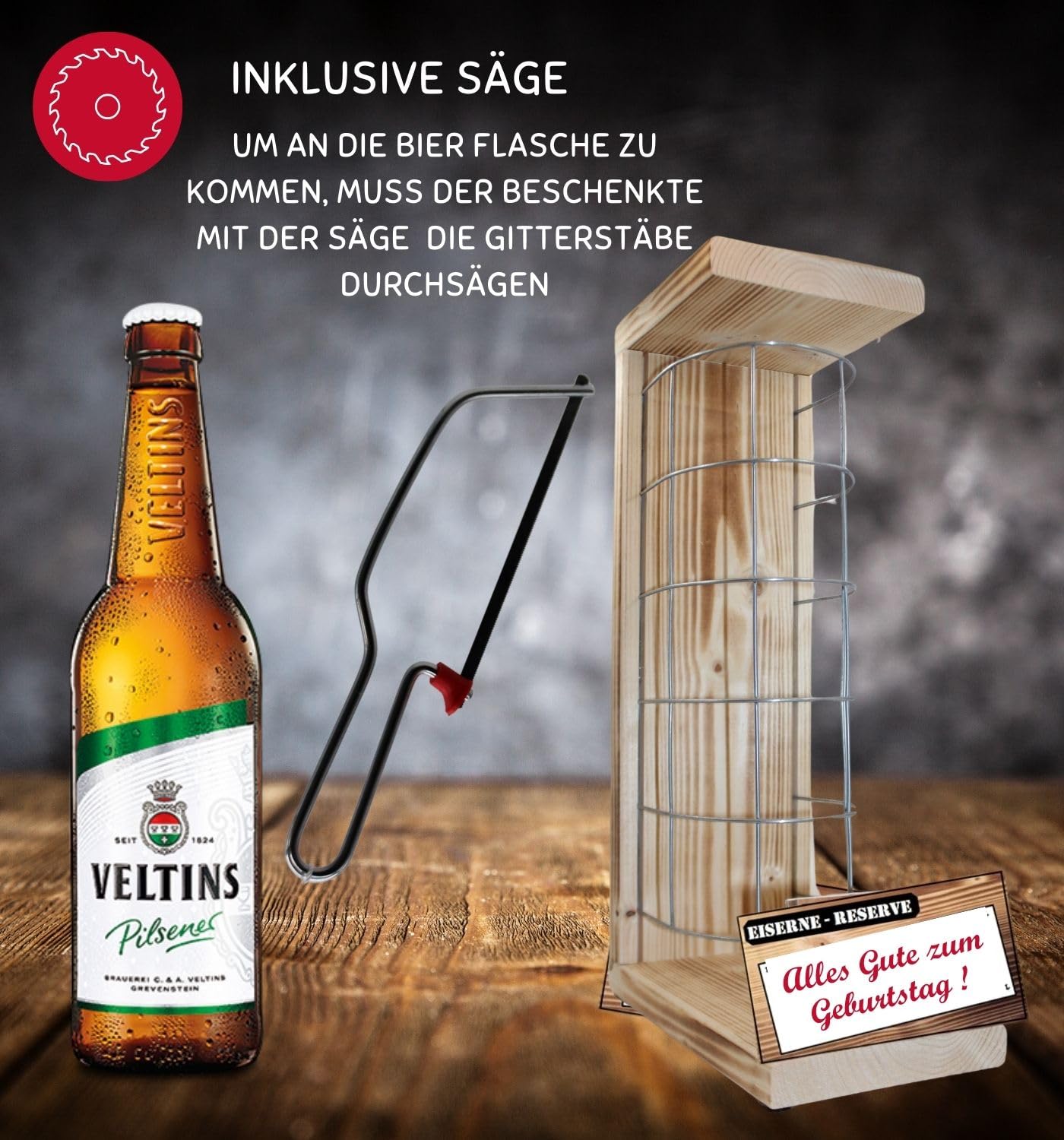 Veltins Pilsener Geschenk Geburtstag - Eiserne Reserve GitterVeltins Pilsener Bier Biergeschenk Geburtstag Geschenke Alles Gute zum Geburtstag Bier (1 x 0.5 l)
