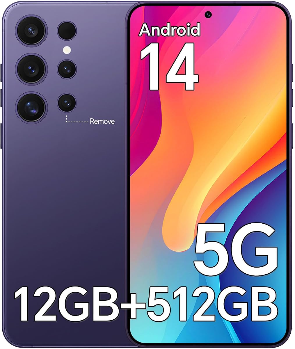 Z24 Unlocked Phones, 5G Smartphone, 12GB RAM 512GB Storage, 6.8" HD Display, 108MP+48MP Camera, 5000mAh Battery, Android 14, Face ID/Dual SIM