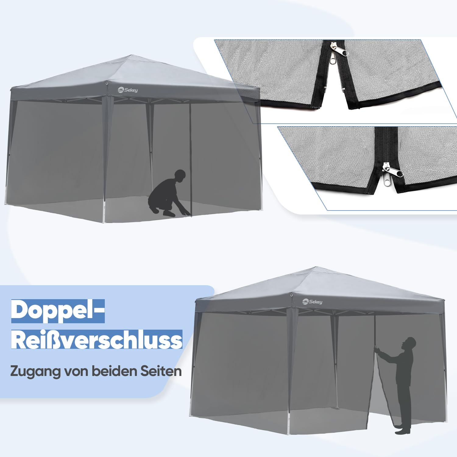 Sekey Moskitonetz für Pavillon 3x3 m (KEIN Pavillon im Lieferumfang) mit einem Reißverschluss-Eingang und Klettbänder, Insektenschutz Mückennetz, Schwarz