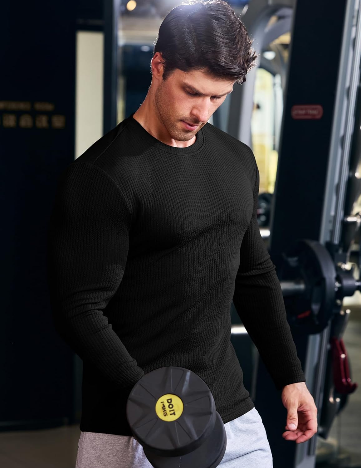 JMIERR Mens Long Sleeve Muscle T Shirts Casual Crewneck Knitted Longline Textured Tee Shirts for Gym Workout - Image 7
