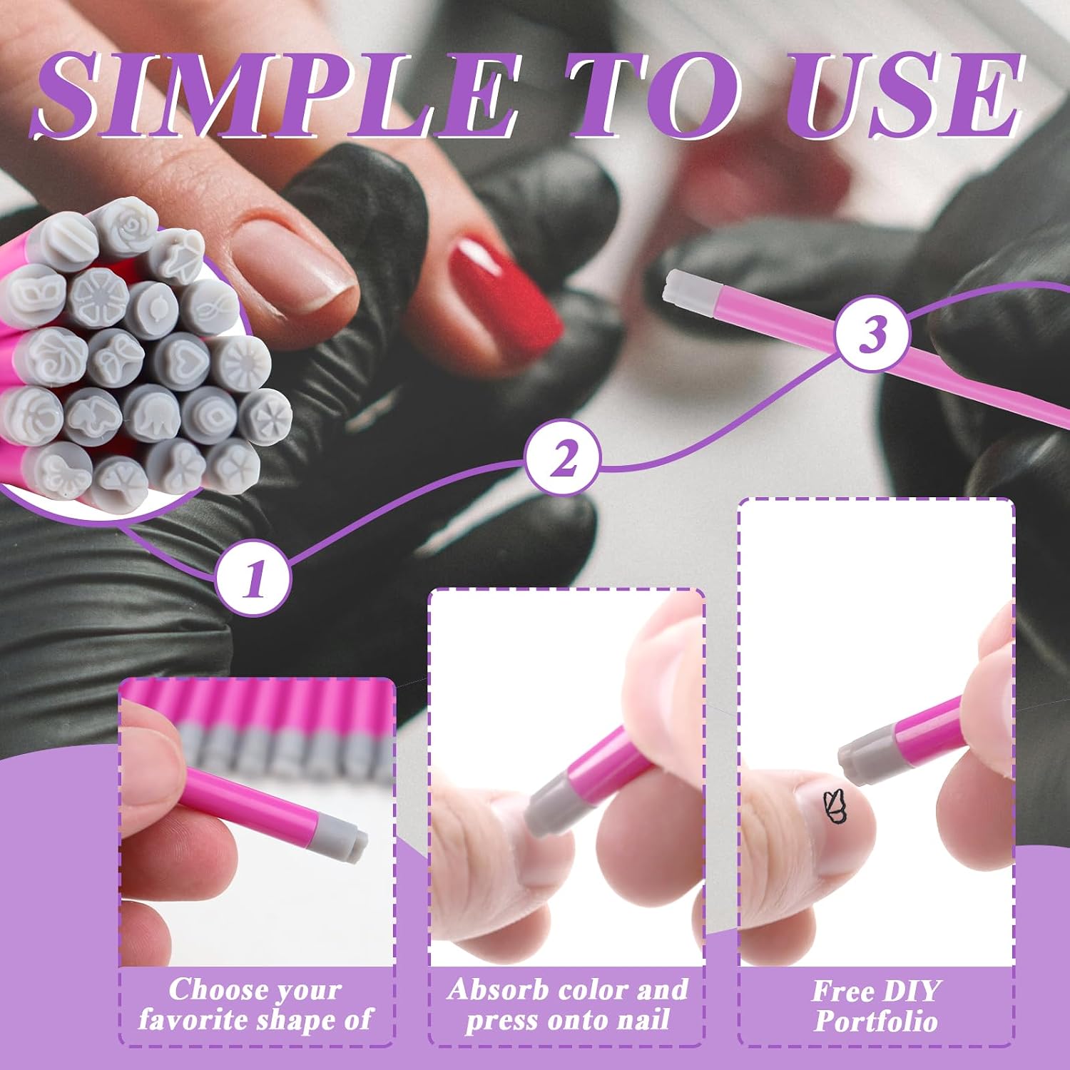 Yitexin 20 Pieces Nail Art Stamp Pen Set with Different Patterns, Craft Nail Stamping Pen for Women Manicures, Butterfly Flower Rose Design Stamp Pencil Stamper Tools Kit for Home Salon DIY (Pink)