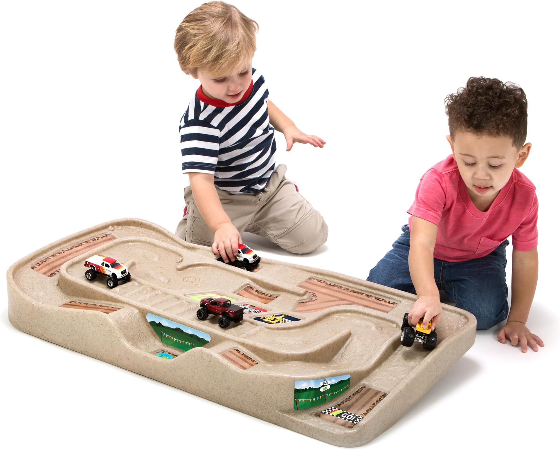 Simplay3Portable Carry and Go Kids Race Track Toy Car Train Table, 2-Sided No Assembly for Children 3 4 5 6 7 Years Old Boys Girls, Made in USA