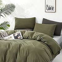 Vista 164 de Luxlovery - Juego de edredón azul neblina, tamaño matrimonial, minimalista, azul polvoriento, edredones de algodón suaves y transpirables, azul