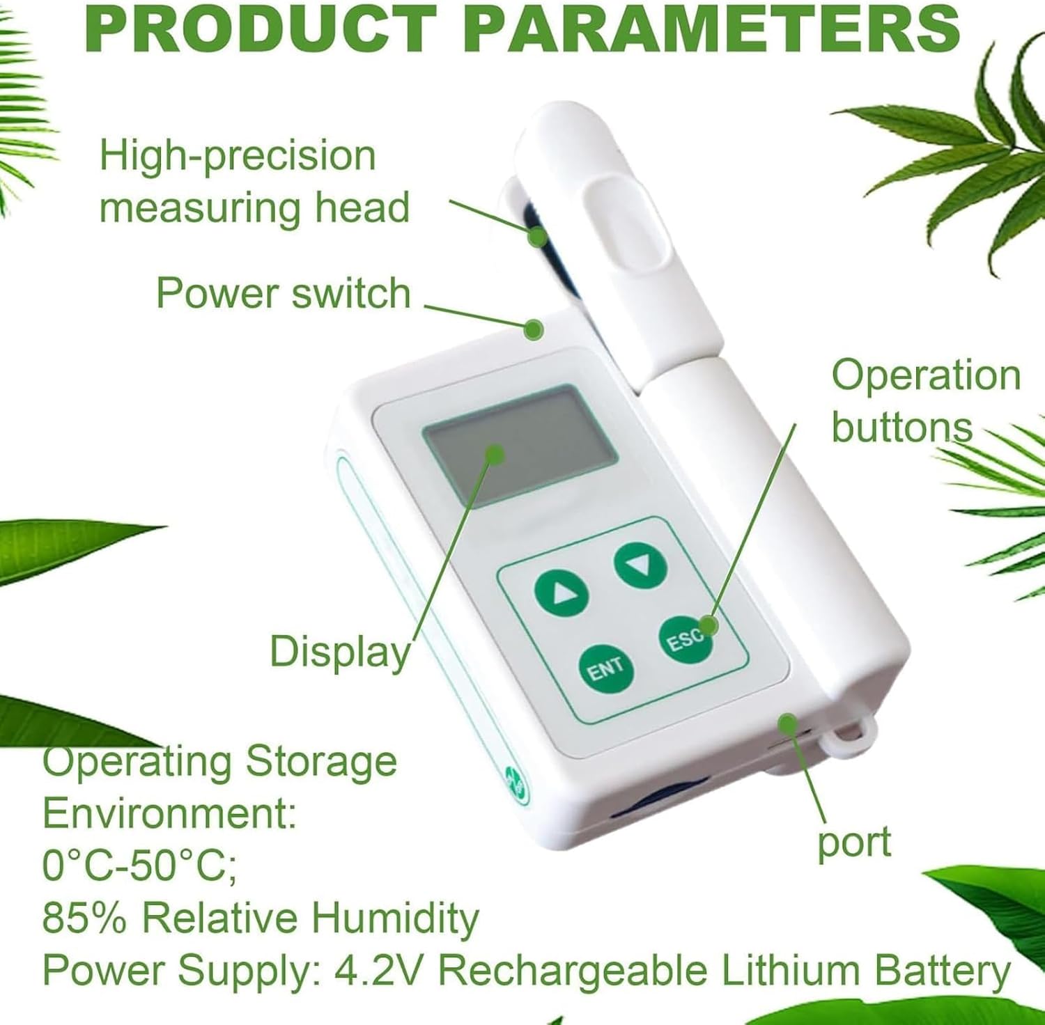 Portable Chlorophyll Meter, Handheld Chlorophyll Analyzer Chlorophyll Tester, Chlorophyll, 0.0-100spad, with LCD Display, for Testing Plant Chlorophyll for Precision Farming & Gardening