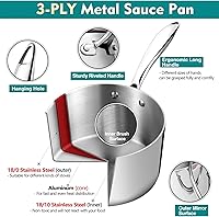 Vista 4 de P&P CHEF Olla y cacerola de tres capas de 1 cuarto de galón, sartén de acero inoxidable con tapa, olla de inducción de cocina, utensilios de cocina