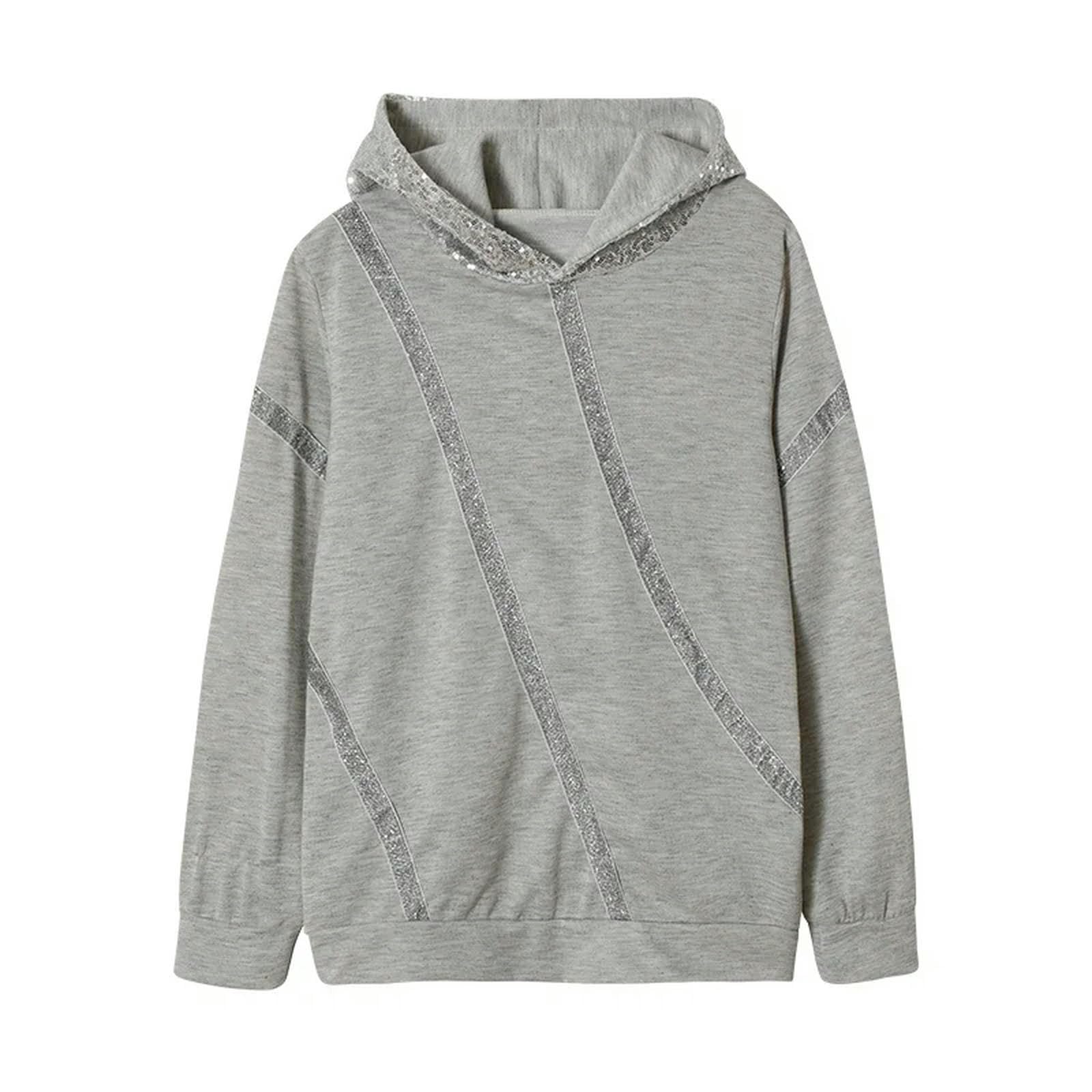 Sweat à capuche ample imprimé hiver femme gris en taille L pour un look décontracté