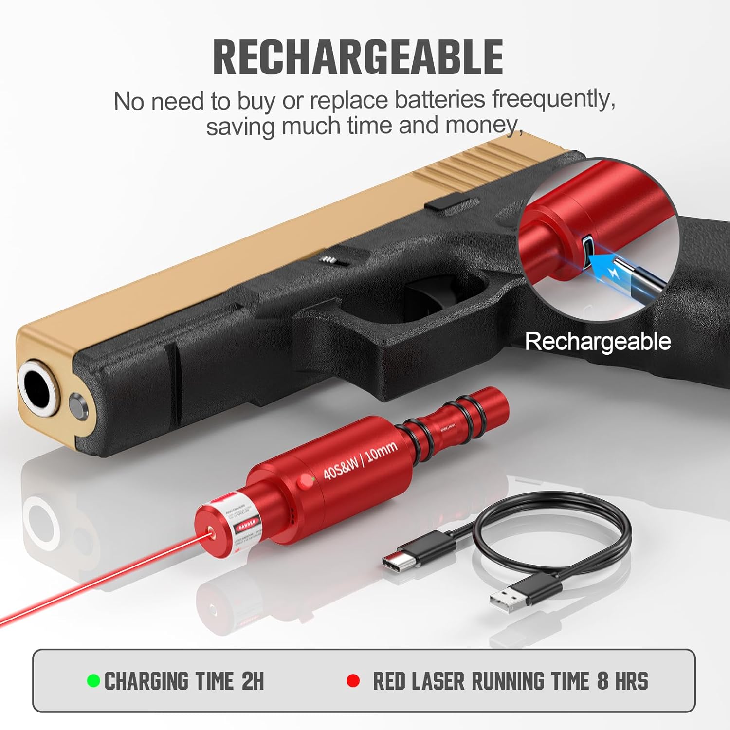 2-in-1 Laser Cartridge with Bore Sighter Suitable for 9mm/38spl/40S&W/10mm/45ACP/22LR/25mm/27mm Caliber, for Shooting Training Practice & Sight Calibration, Rechargeable