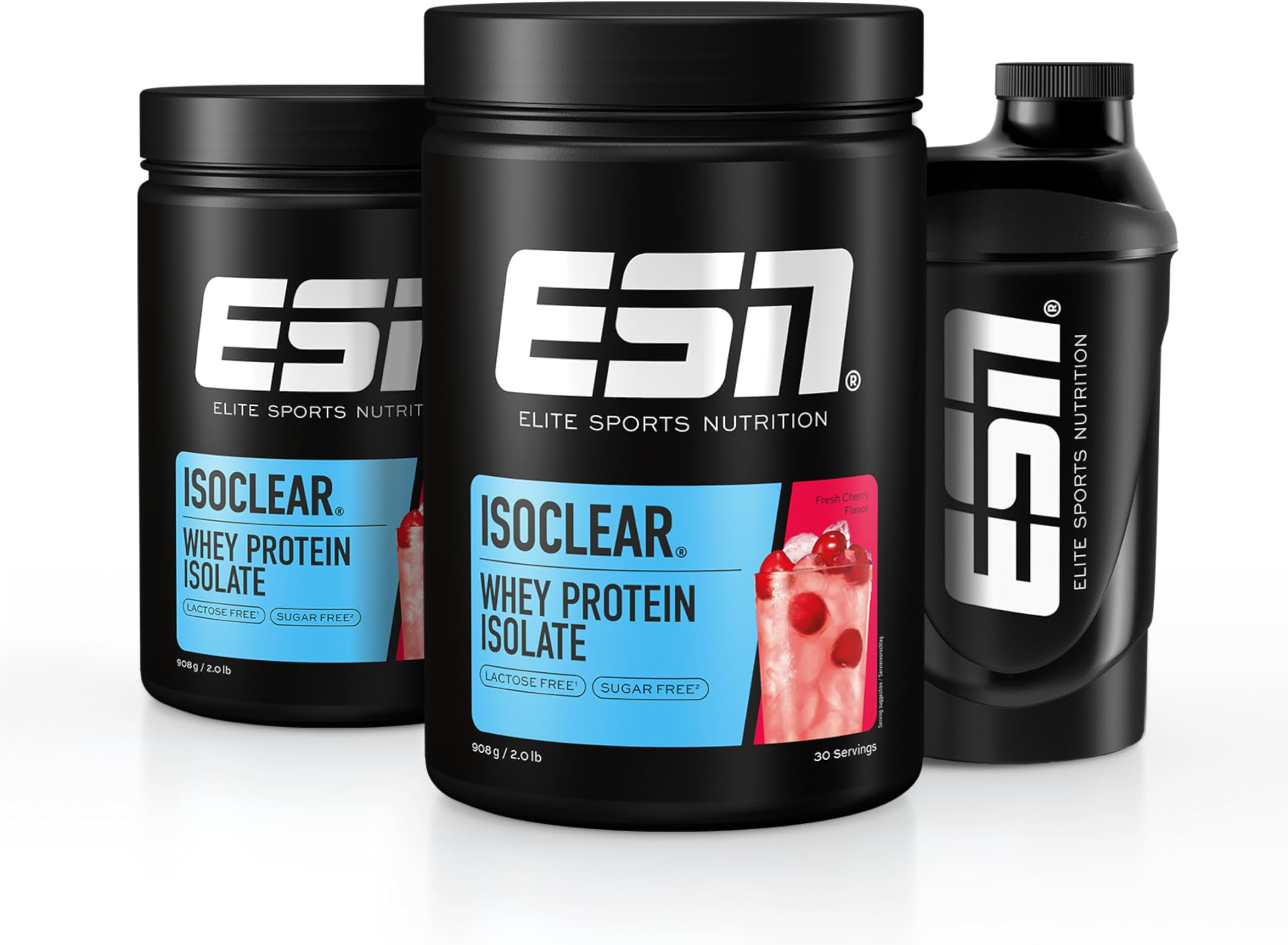 ESN ISOCLEAR Whey Isolate Protein Powder, Fresh Cherry, 2 x 908 g with Free Shaker, 4 lbs, 60 Servings Clear Whey - Lactose Free