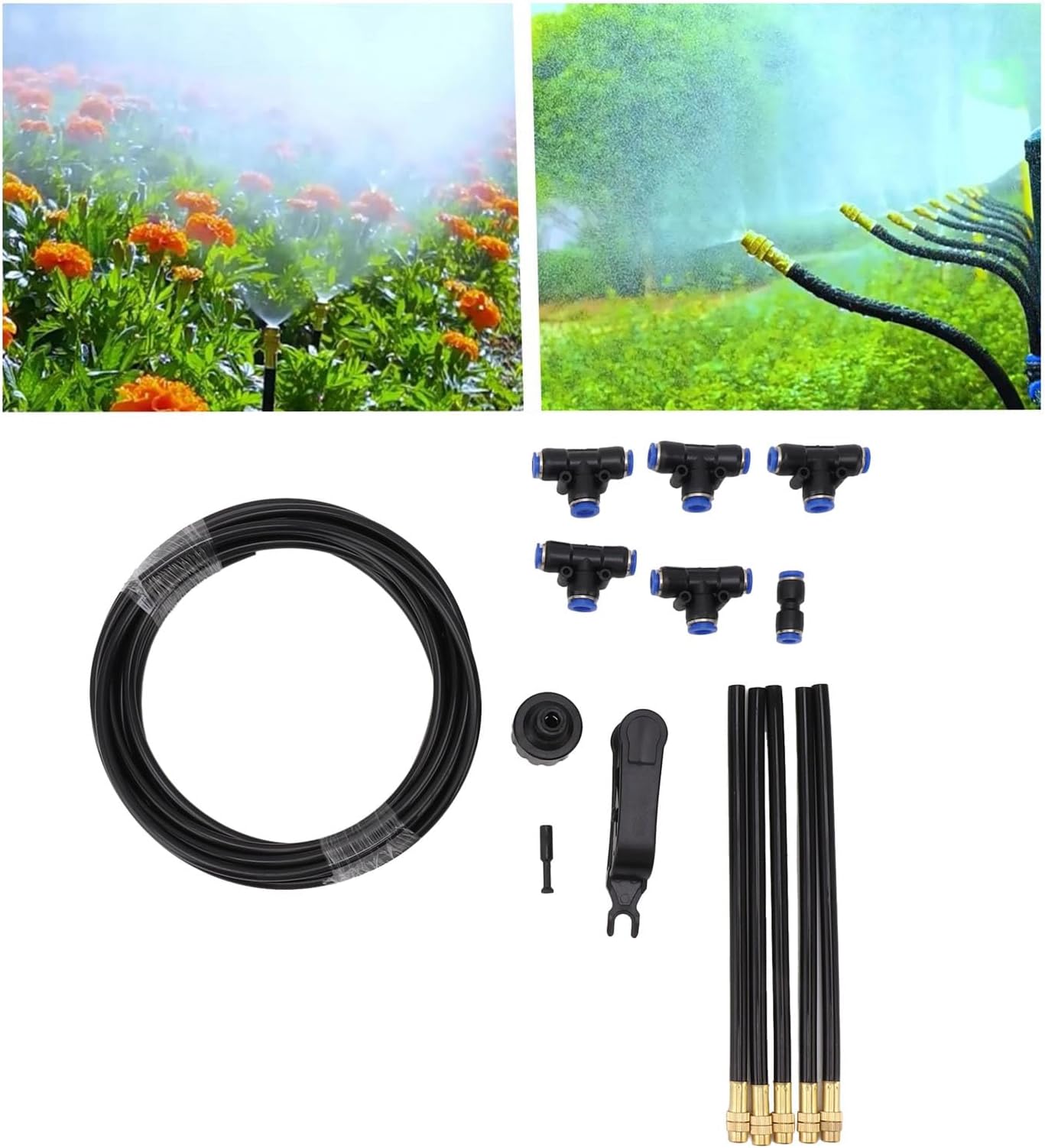 Drip Irrigation Kit Garden Watering Kit Drip Irrigation System with Adjustable Nozzles 5 Universal Micro Nozzles for Garden Lawn Vegetable Garden Greenhouse (US Plug)