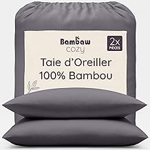 Bambaw Taie d’Oreiller en Bambou 50x70 cm, Lot de 2, Drap Rafraichissant Été et Hiver, Taie Oreiller Bambou, Drap Fraicheur Anti Acariens, Anti-Transpiration et Antibactérien (Anthracite)