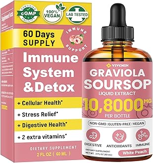 Graviola Soursop Leaf Extract Liquid - Soursop Bitters Liquid, Support Immune, Relax, Liver and Sleep, Sugar & Alcohol-Free, Highly Absorbable Formula, White Peach Flavor, 2 Fl Oz