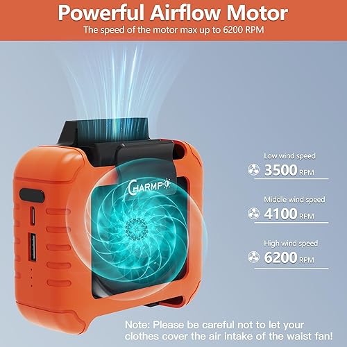 Miniatura 4 de Ventilador de cintura portátil  Batería de 6000 mAh, 3 velocidades, flujo de aire fuerte, hasta 16 horas de tiempo de trabajo, ventilador portátil
