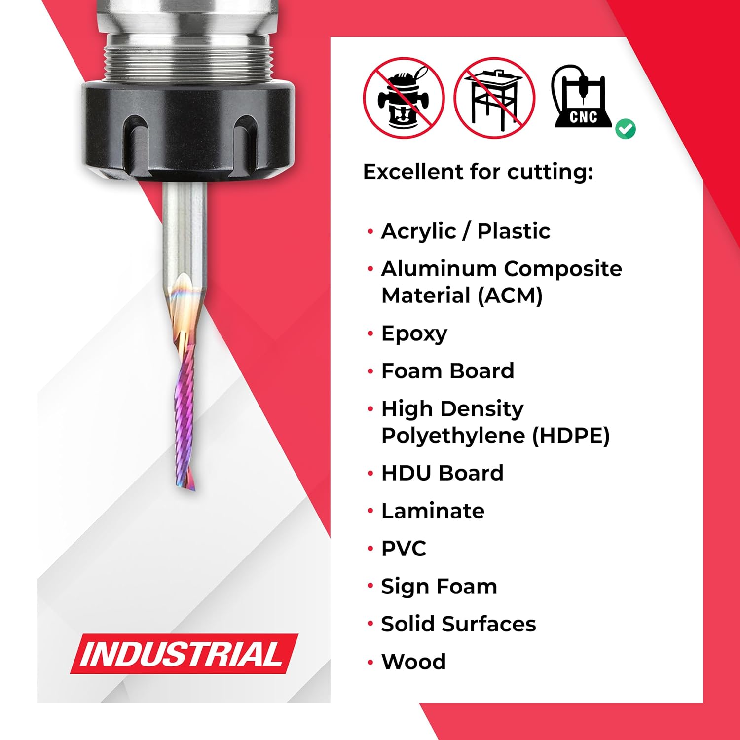 Amana Tool AMS-165-K 8-Pc CNC Spektra Extreme Tool Life Coated Plastic Cutting Solid Carbide Spiral O Flute 1/4 SHK Router Bit Collection