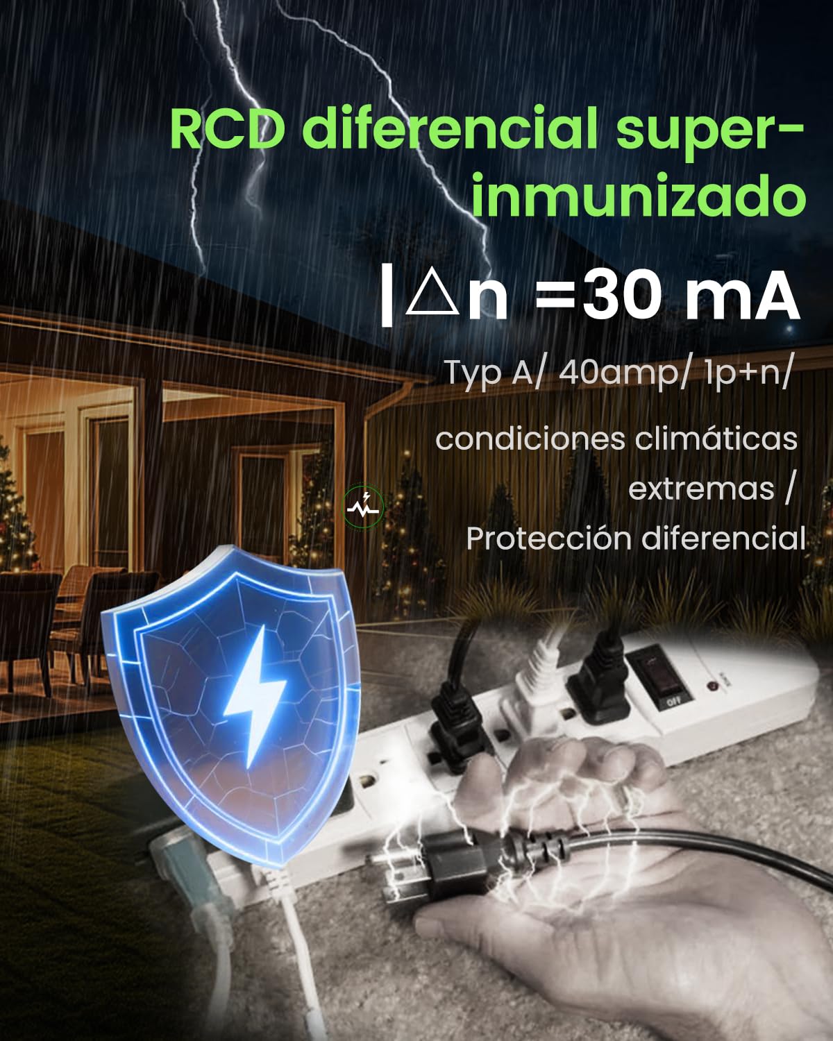 TONGOU Diferencial Auto Rearmable, Diferencial 40A 30mA, Tipo A 1P+N 230V, Diferencial Superinmunizado Rearmable, Aplicable a Viviendas Familiares, Edificios Comerciales Pequeños, etc
