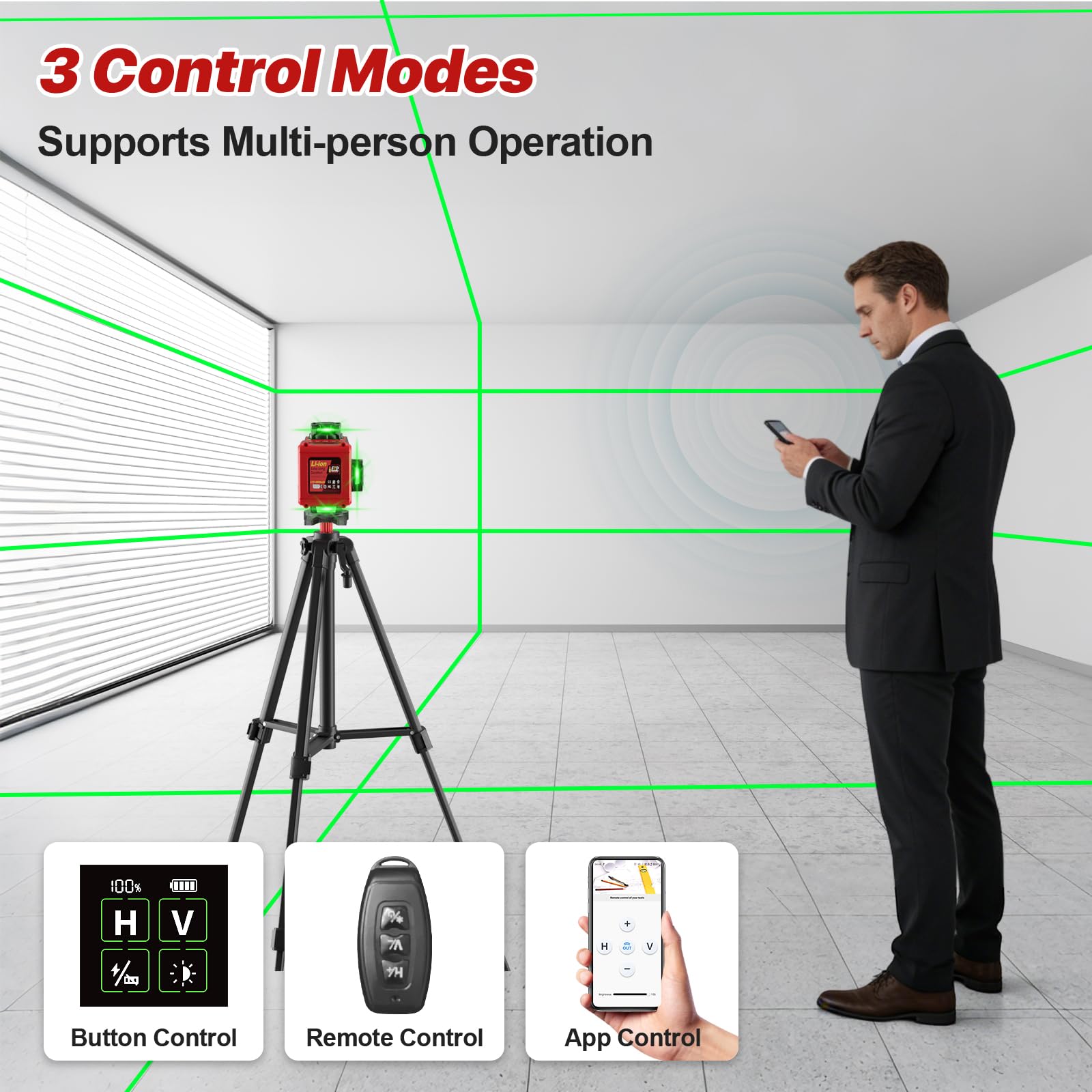 Livella Laser con Treppiede,Livella Laser Autolivellante 360 con 2x4800mAh Batterie,4x360 °Livello Laser con Display LED,16 Linee Laser Verde/APP/Telecomando per l'edilizia/Appendere Quadri