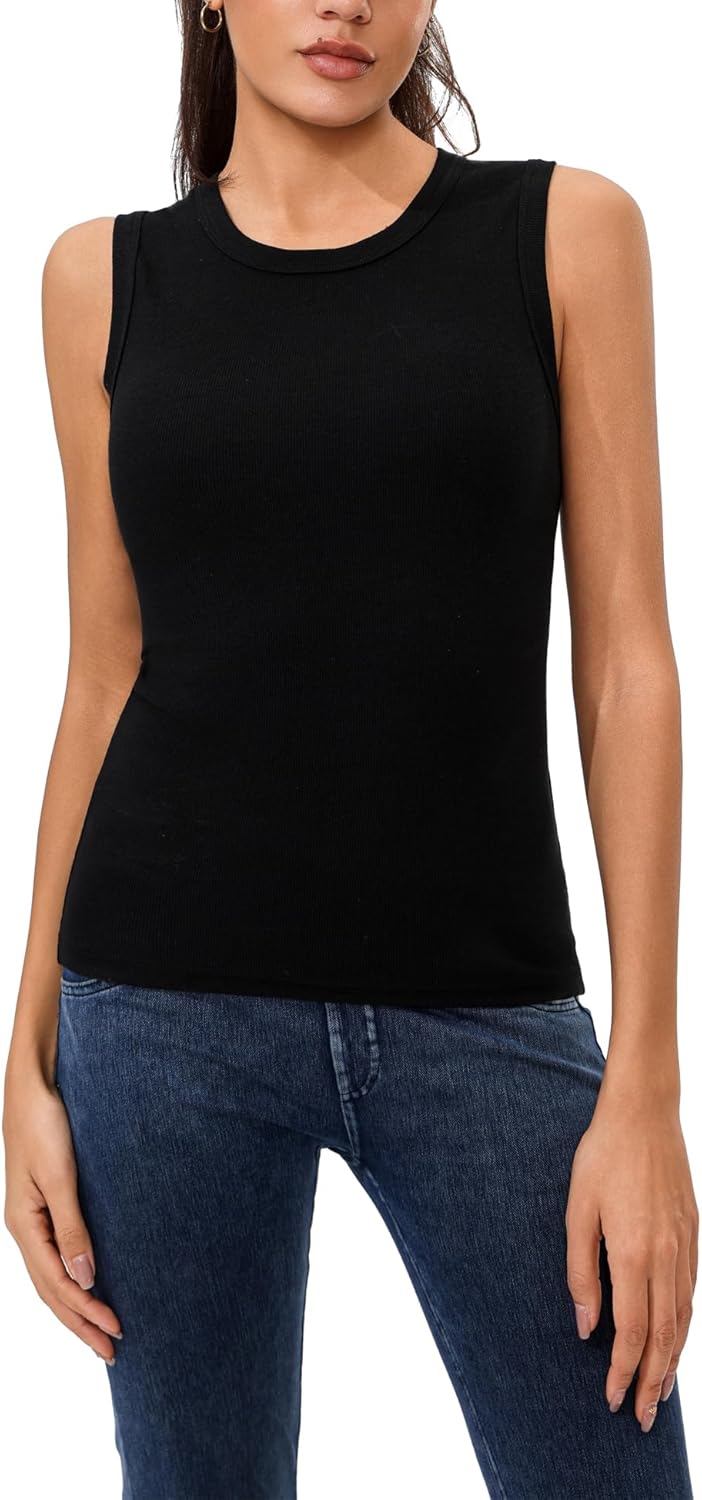 Women's Sleeveless Crewneck Ribbed Tank Top Slim Fit Racerback Summer Basic Shirt