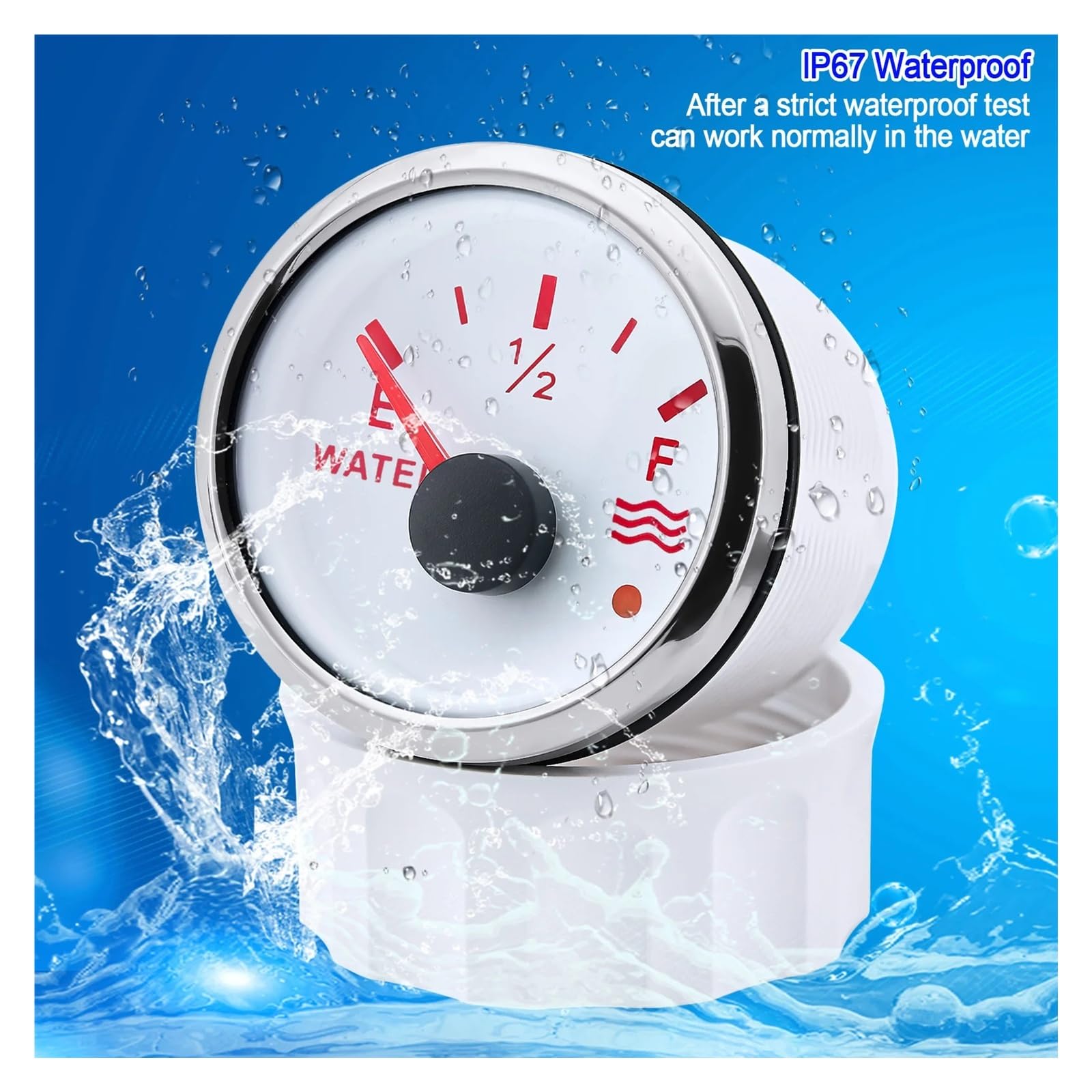 52-mm-Wasserstandsanzeige, 7-Farben-Hintergrundbeleuchtung mit Blitzalarm + Wasserstand-Schwimmersensor 0-190 Ohm Autoanzeige Universal(With 400mm sensor)