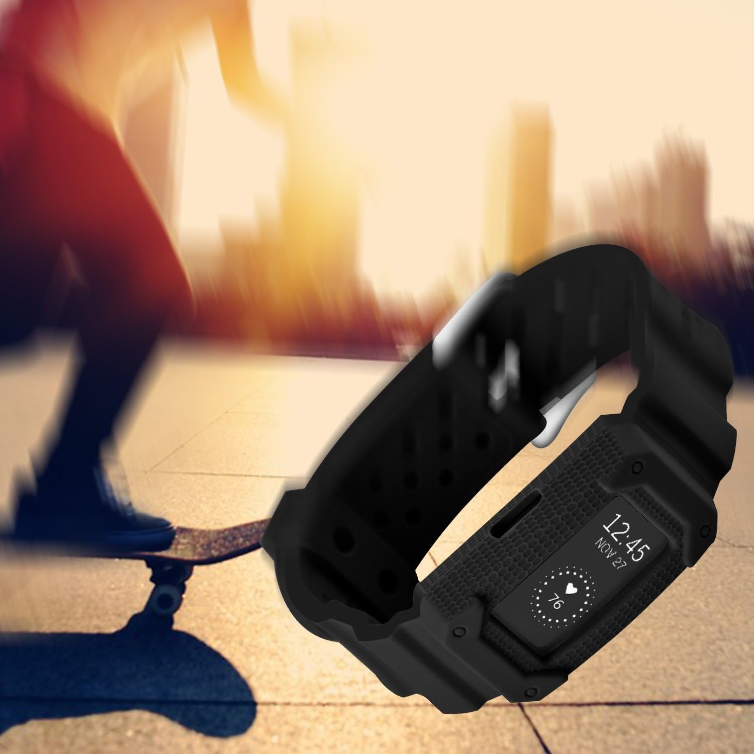 JIELIELE Charge2 Bands Protective Silicone Frame Case Band Strap Charge 2 Replacement Wristband Men Accessory Compatible Fitbit Charge 2 HR (Black)...