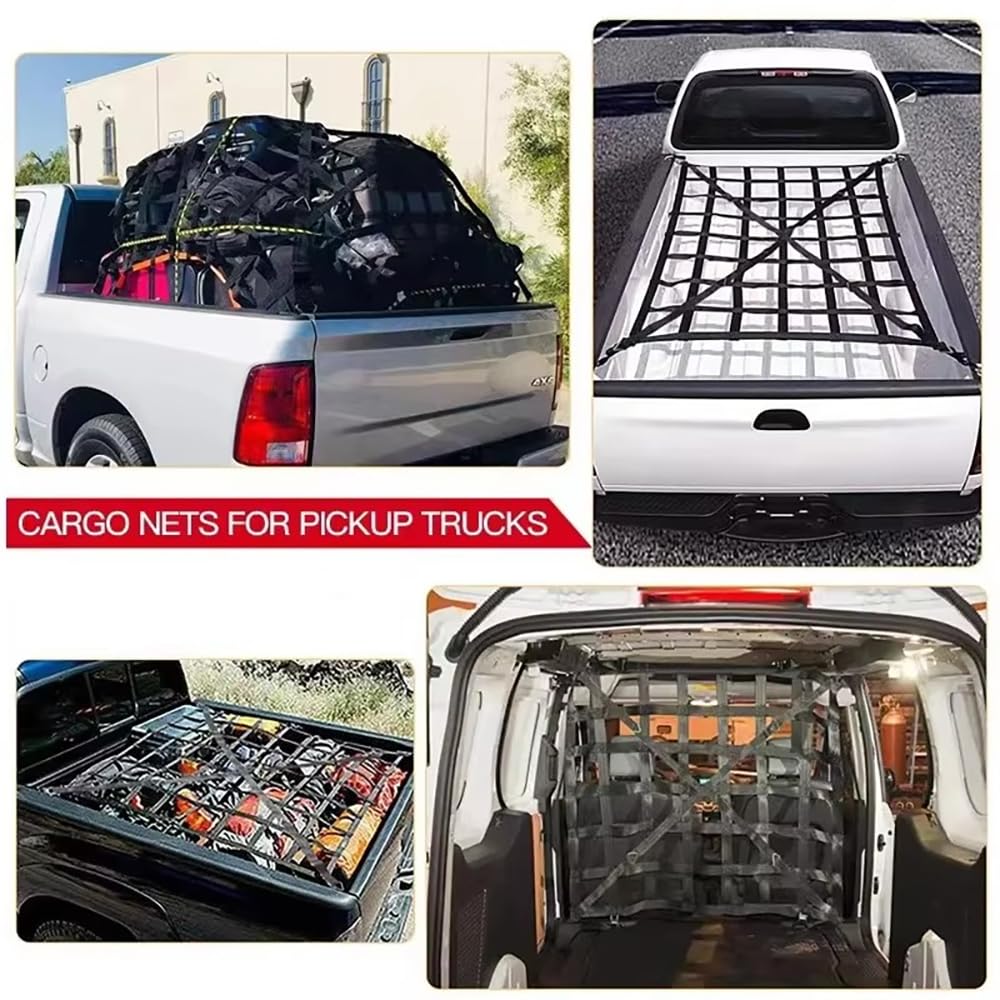 NEWFUN Red Maletero, Red de Carga para Pickup Camión 127x107CM, Red De Carga Pesada, Red de Carga Ajustable para Camión Pickup Remolquem, Red Maletero para SUV Van Carro Automóviles Universal