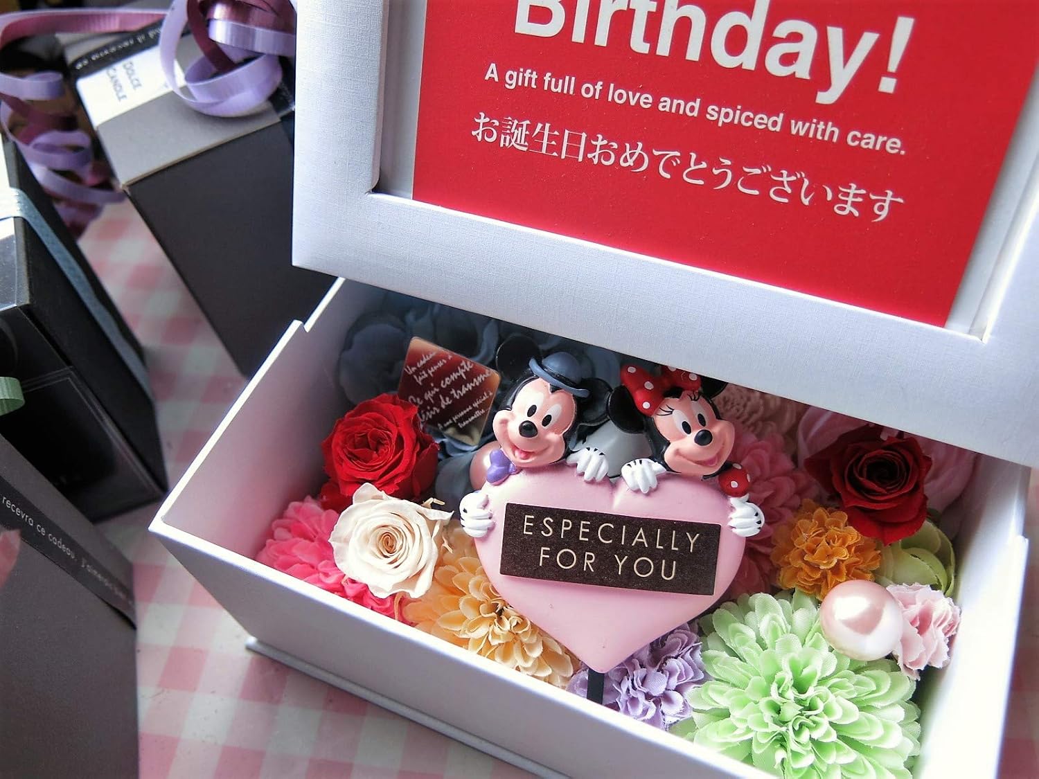 Amazon 誕生日プレゼント ミッキー ミニー ハート 写真立て プリザーブドフラワー入りギフト フラワーギフト ディズニー キャラクター フォトフレーム プリザーブドフラワー オンライン通販