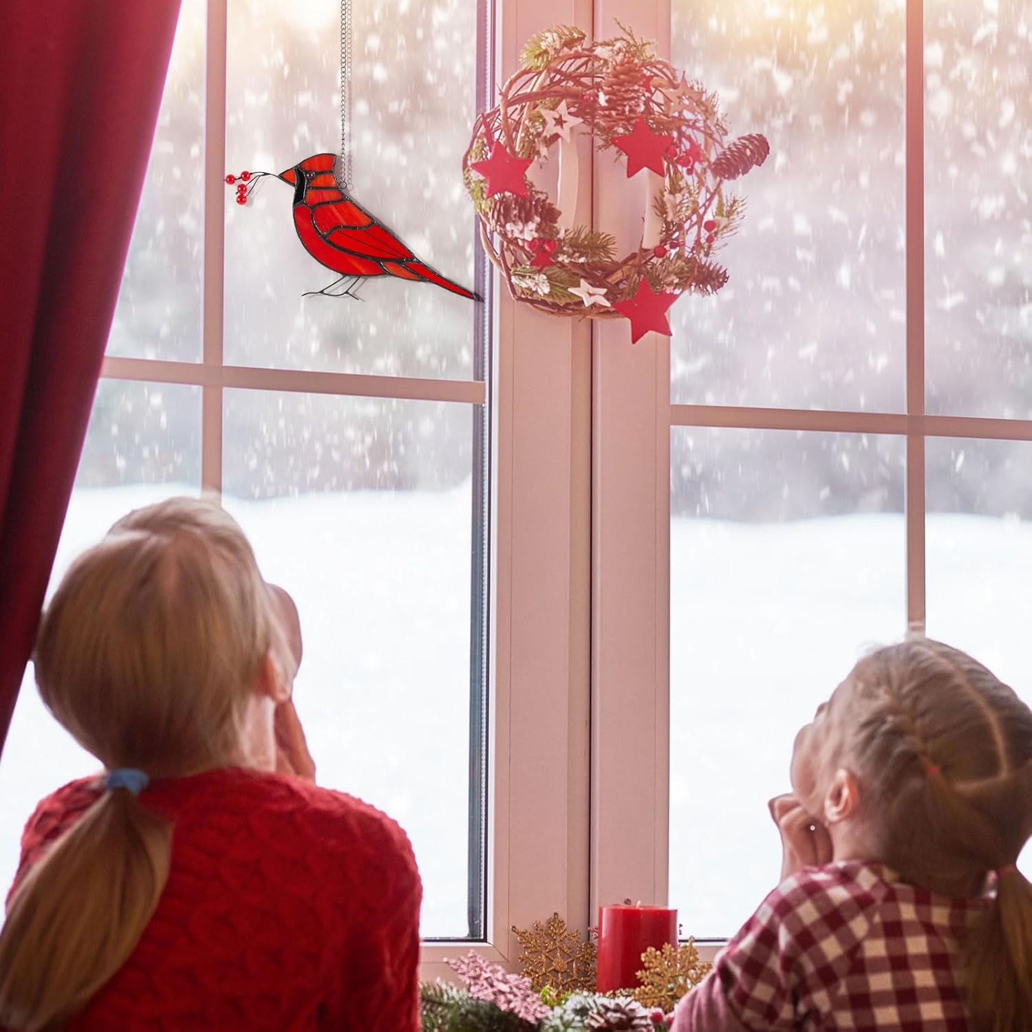 Soaoo Cardinal Gifts Red Cardinal Stained Glass Bird Suncatcher for Women Stained Glass Window Hanging Ornament Suncatcher Handmade Bird Decor Memorial Gift for Mom Grandma Nana(Standing) - Image 6