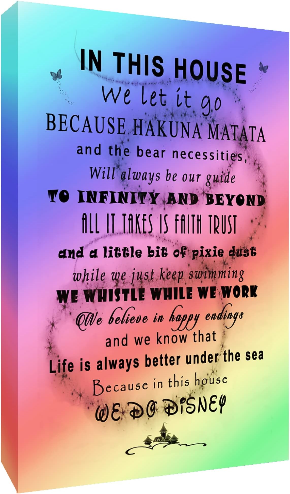 We Do Disney In This House Quote on CANVAS WALL ART Picture Print - RAINBOW/MULTI COLOURED (a4 (21CM X 29CM))