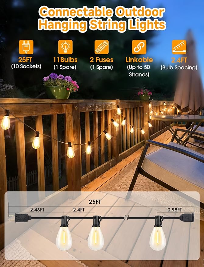 Luces LED para Exterior Larkvue 25FT 10 Bombillos S11 Regulables miniatura 5