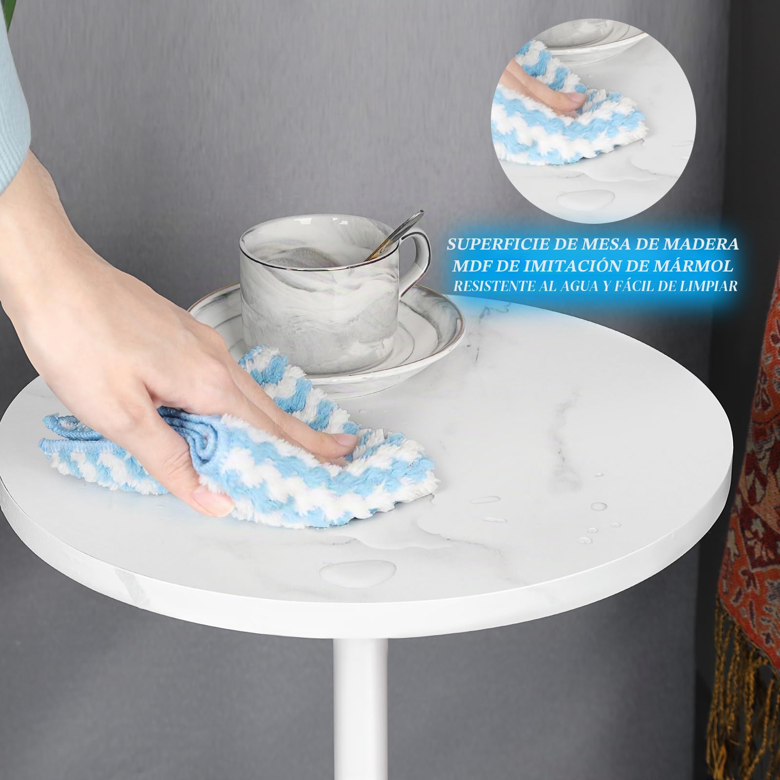 Smusei Juego de 2 Mesas Auxiliares Redondas Blancas Con Base de Mármol - Para Sala de Estar y Dormitorio, 32 cm, Ideal Para Espacios Pequeños