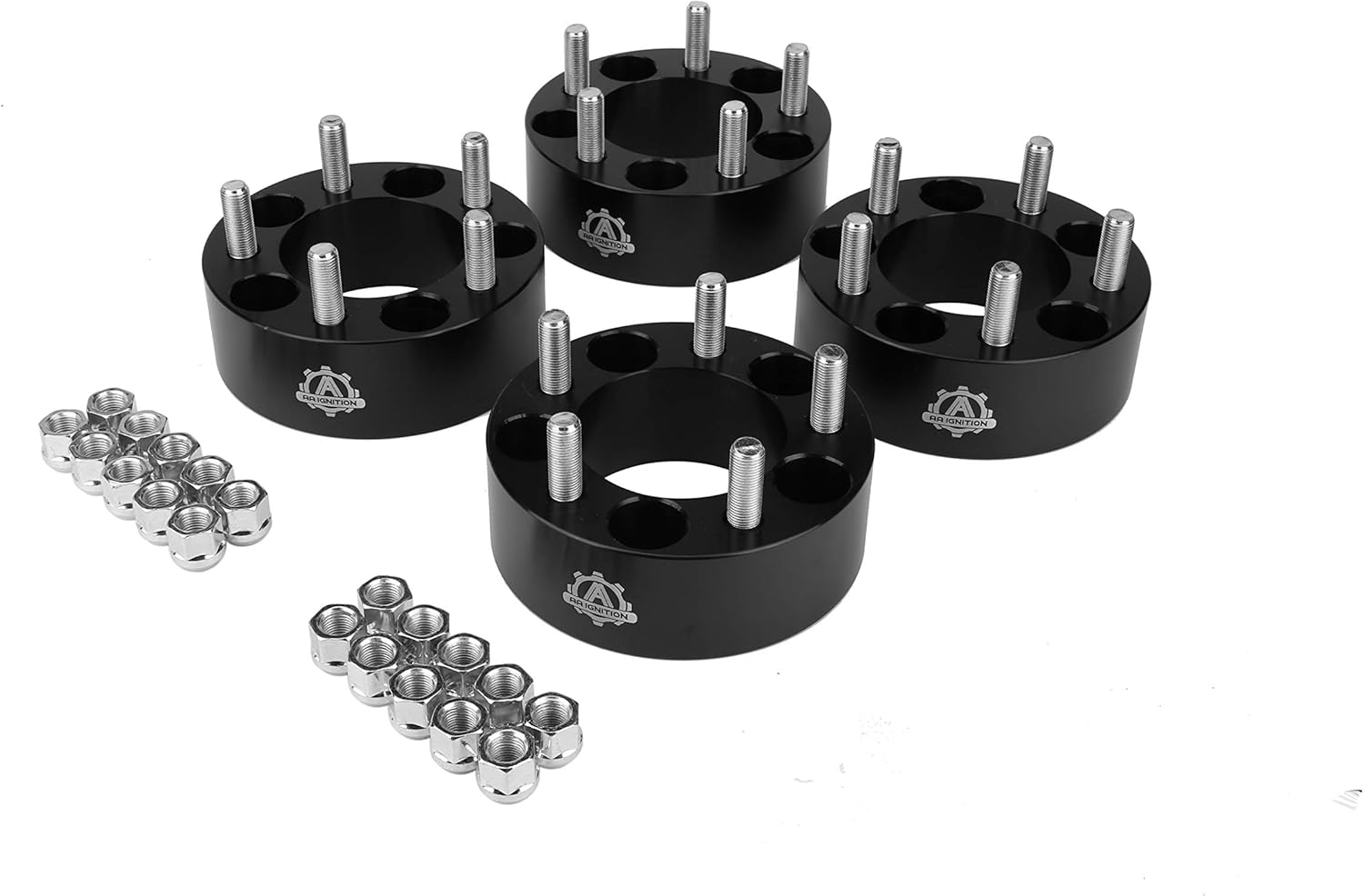 Wheel Spacer Set of 4 Black - 2" Inches 5x4.5 to 54.5 Bolt Pattern - 5x114.3mm Lug Centric 1/2-20 Hub Bore 82.5mm - Compatible with Jeep and Ford - Wrangler YJ, TJ, Liberty, Cherokee, Mustang, Ranger