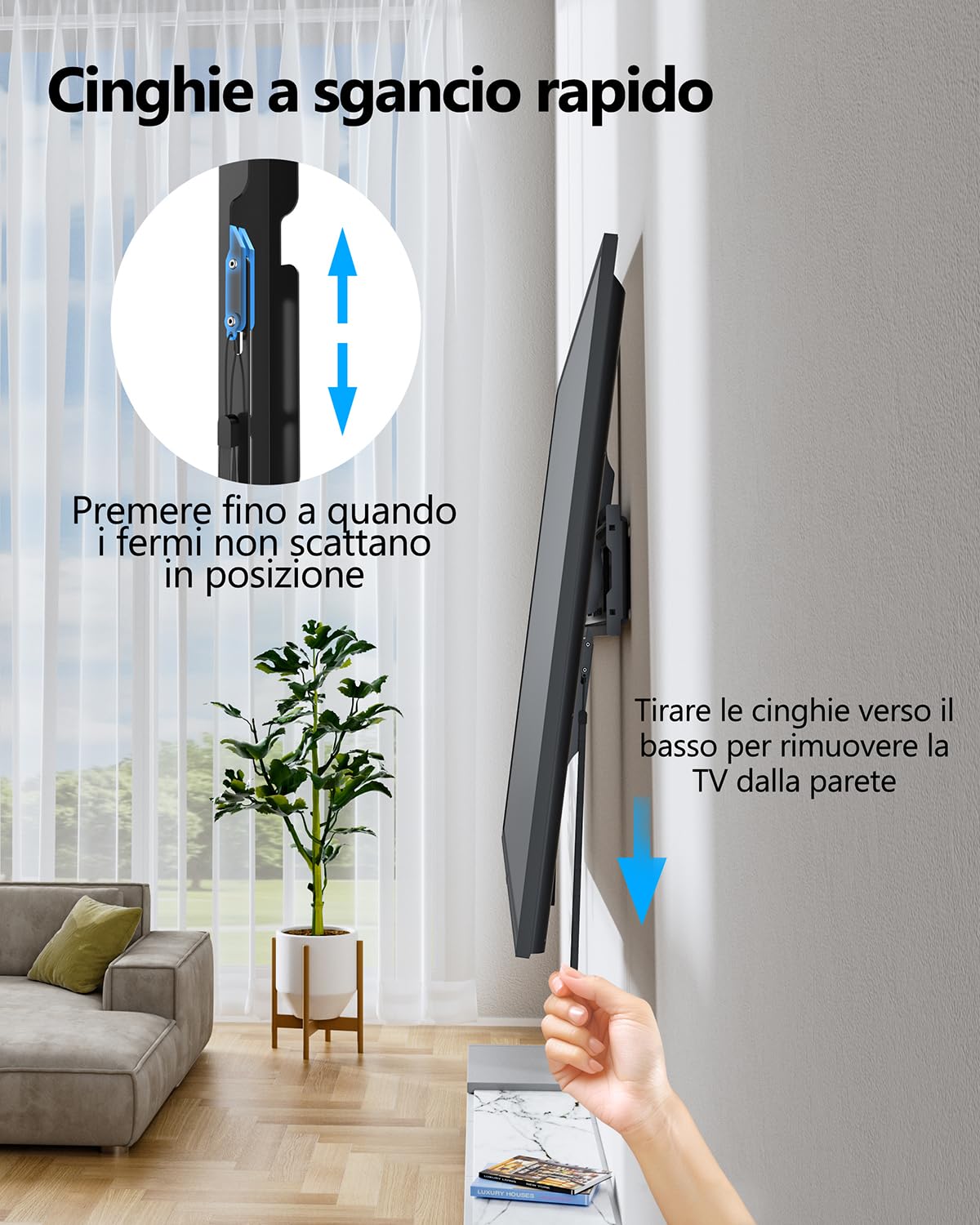 Supporto TV Parete Fisso Ultra-sottile Televisore 55-120", Universale Staffe TV per LCD LED e Curvi Pollici, Braccio TV max. VESA 900x600 mm, Fino a 125 kg, Livella Bolla e Fascette Incluse
