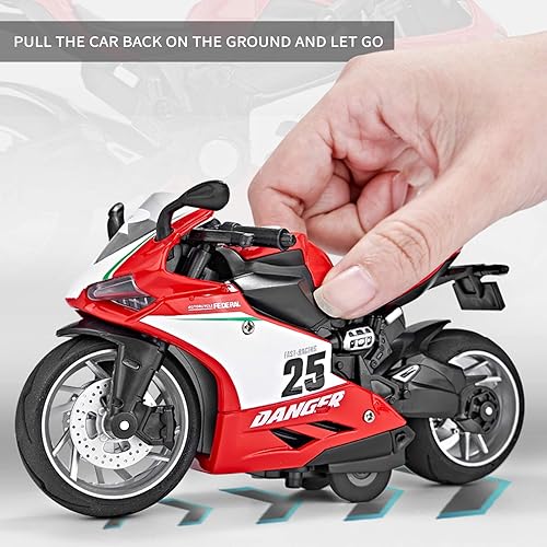 Miniatura 7 de Motocicleta de juguete, juguete de motocicleta con sonidos y luces, juguete de modelo de motocicleta a escala 112 para niños, vehículo de tracción