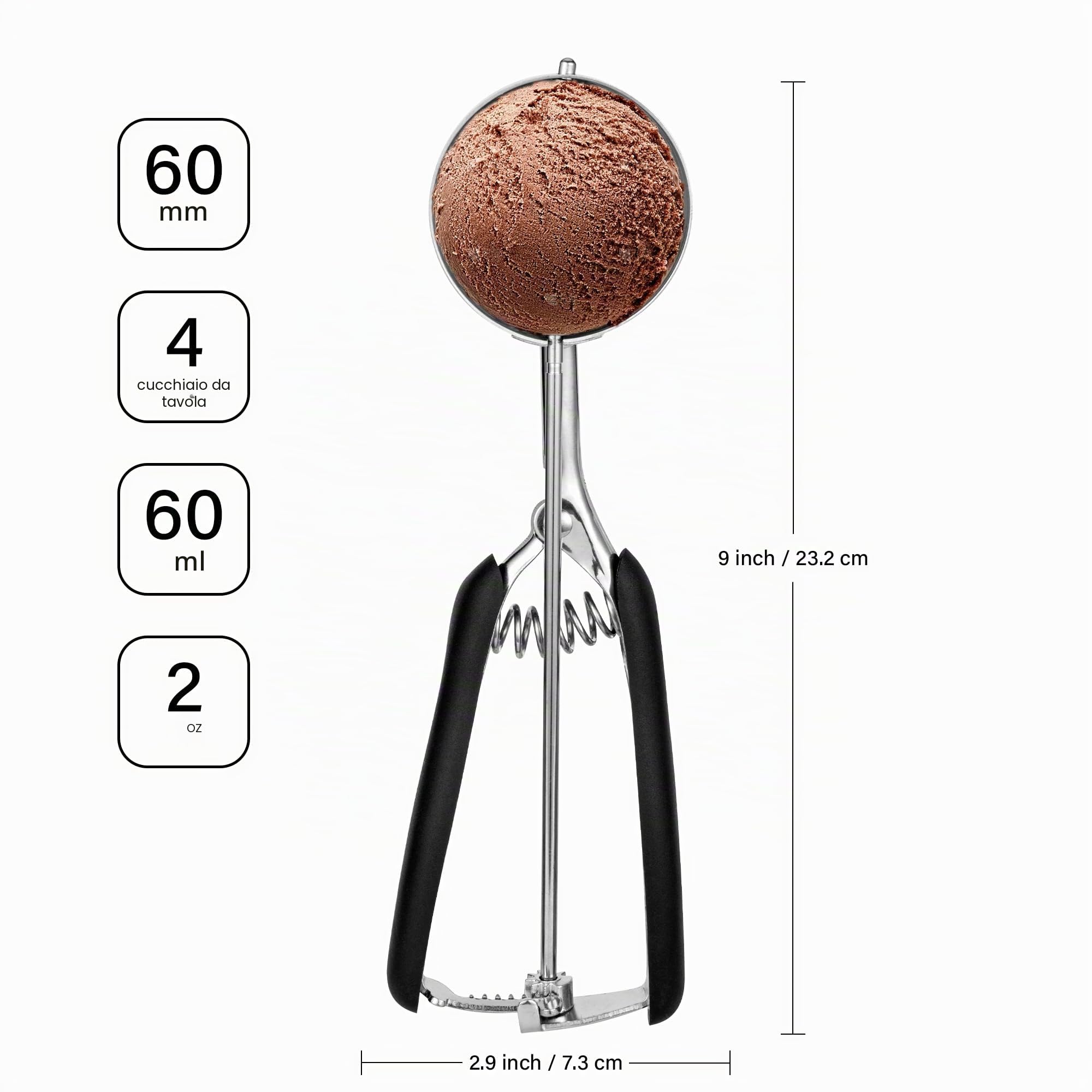 Porzionatore Per Gelato 60mm, Paletta In Acciaio Inox Con Grilletto, Cucchiaio Gelato