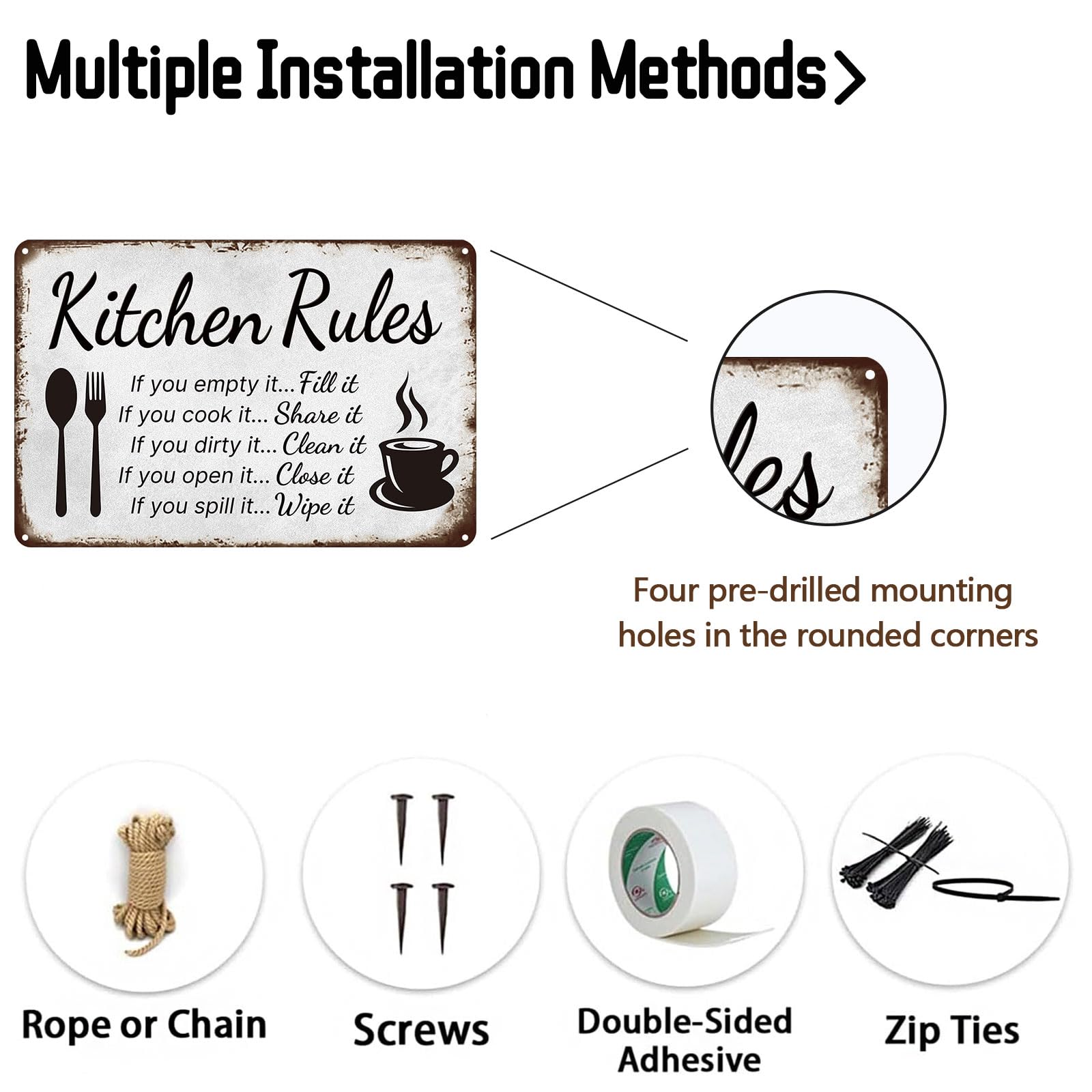 Kitchen Rules Metal Funny Aluminum Sign Wall Decor for Kitchen, Dining Room, Cafe - 8x12 Inches Vintage Kitchen Decorative Sign with Humorous Rules (25199) — view 4