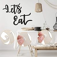 Vista 3 de Jetec Letrero de madera con texto en inglés "Let's Eat" (2 piezas) para decoración de pared de cocina, diseño rústico con recortes de comer, placa